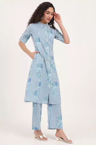 Divena blue floral printed cotton co-ords sets