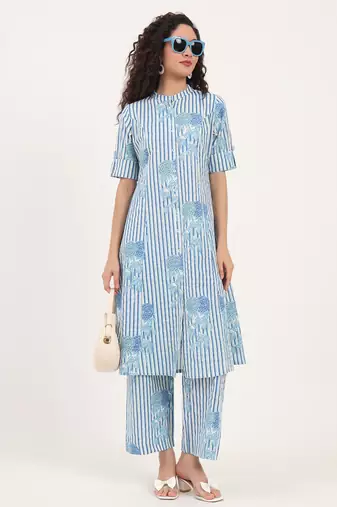 Divena blue floral printed cotton co-ords sets