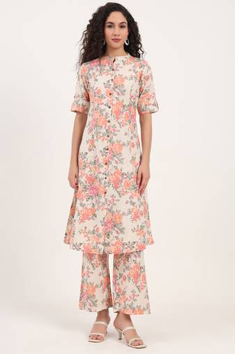 Divena cream floral printed cotton co-ords sets