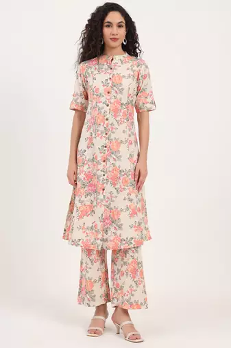 Divena cream floral printed cotton co-ords sets