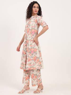 Divena cream floral printed cotton co-ords sets 2