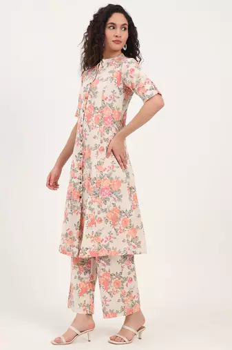 Divena cream floral printed cotton co-ords sets