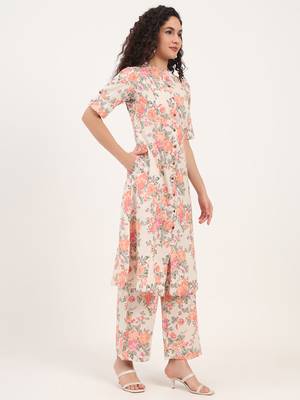 Divena cream floral printed cotton co-ords sets 3