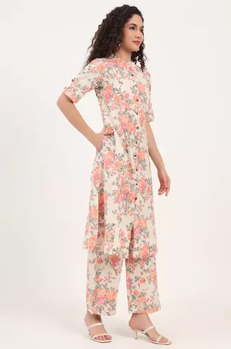 Divena cream floral printed cotton co-ords sets