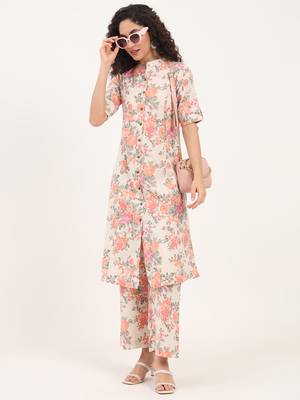 Divena cream floral printed cotton co-ords sets 5