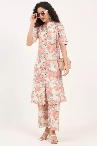 Divena cream floral printed cotton co-ords sets