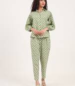 Divena green floral print rayon fabric  shirts pant with crop top three piece set