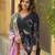 Women black rayon blend floral printed straight kurta trouser with dupatta