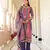 Women purple rayon blend ethnic motifs printed straight kurta trouser with dupatta