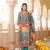 Women blue rayon blend ethnic motifs printed straight kurta trouser with dupatta