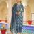Women blue rayon blend floral printed straight kurta trouser with dupatta