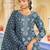 Women blue rayon blend floral printed straight kurta trouser with dupatta