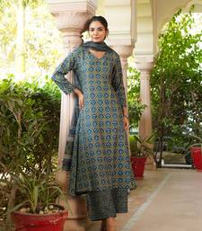 Women olive rayon blend floral printed a-line kurta palazzo with dupatta