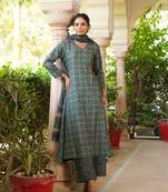 Women olive rayon blend floral printed a-line kurta palazzo with dupatta