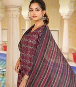 Women pink rayon blend floral printed a-line kurta palazzo with dupatta