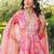 Women pink rayon blend floral printed a-line kurta palazzo with dupatta