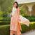 Women peach viscose solid embroidered straight kurta palazzo with dupatta