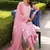 Women pink viscose solid embroidered straight kurta palazzo with dupatta