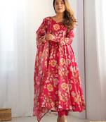 Pink floral anarkali suit with dupatta