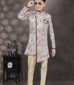 Grey thread work soft jacquard sherwani