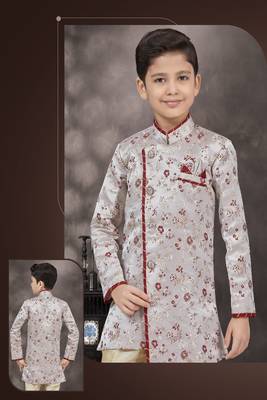 Grey thread work soft jacquard sherwani 2