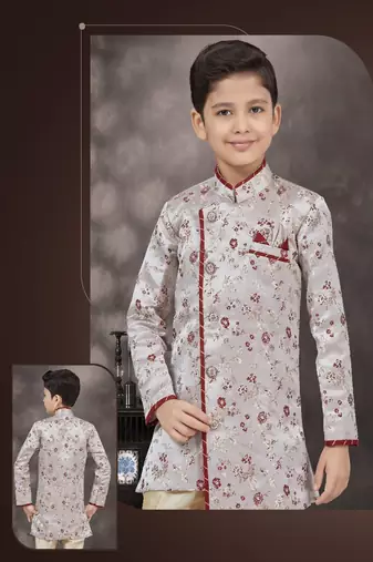 Grey thread work soft jacquard sherwani