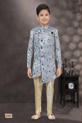 Blue thread work soft jacquard sherwani 1