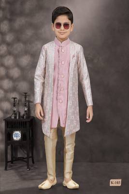 Peach embroidered jacket style sherwani 1