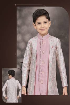 Peach embroidered jacket style sherwani 2