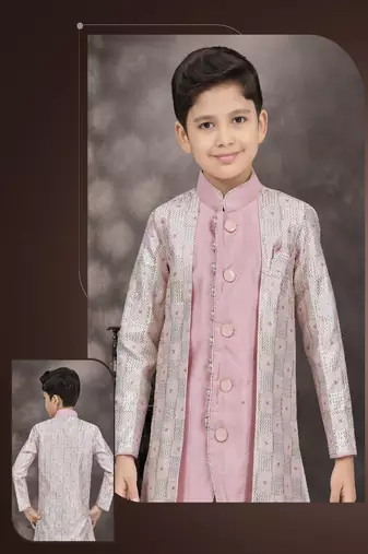 Peach embroidered jacket style sherwani