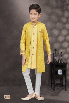 Yellow embroidered jacket style sherwani 1
