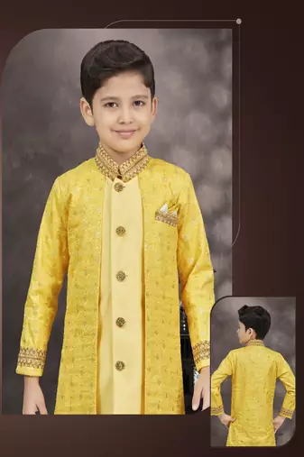 Yellow embroidered jacket style sherwani