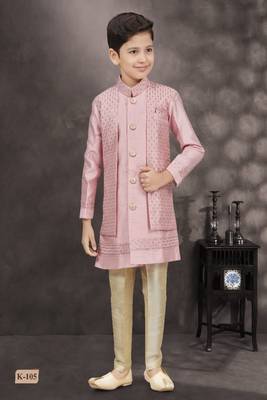 Pink embroidered jacket style sherwani 1