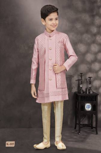 Pink embroidered jacket style sherwani