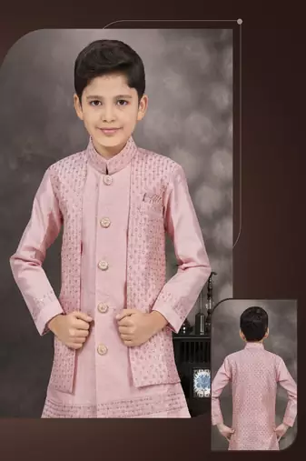 Pink embroidered jacket style sherwani