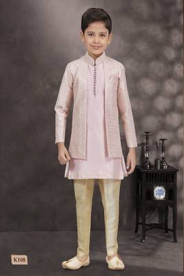 Pink embroidered & printed jacket style sherwani 1
