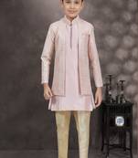 Pink embroidered & printed jacket style sherwani