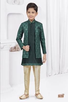 Green embroidered & printed jacket style sherwani 1