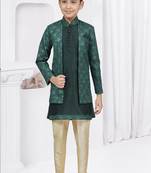 Green embroidered & printed jacket style sherwani