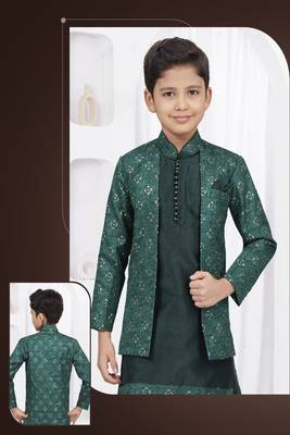 Green embroidered & printed jacket style sherwani 2