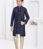 Navy blue sequin embroidered jacket style sherwani