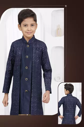 Navy blue sequin embroidered jacket style sherwani