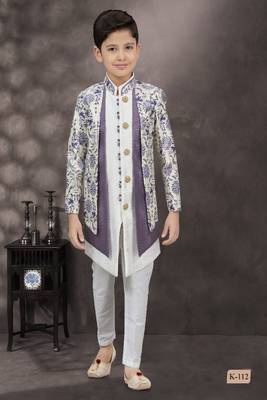 Purple floral printed jacket style sherwani 1