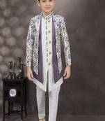 Purple floral printed jacket style sherwani