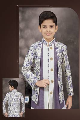 Purple floral printed jacket style sherwani 2
