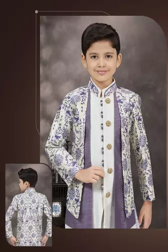 Purple floral printed jacket style sherwani