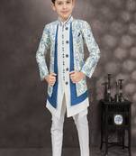 Blue floral printed jacket style sherwani