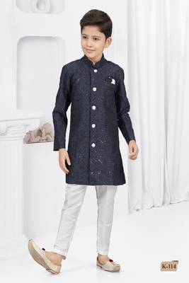 Dark blue embroidered sherwani 1