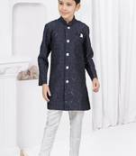 Dark blue embroidered sherwani