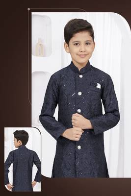 Dark blue embroidered sherwani 2